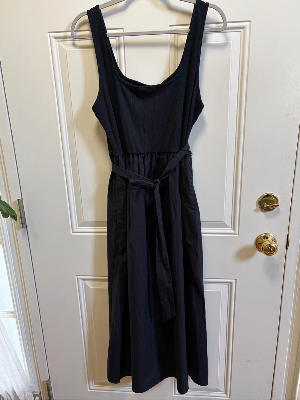 Who What Wear Black Mixed Media sleeveless midi dress pockets L